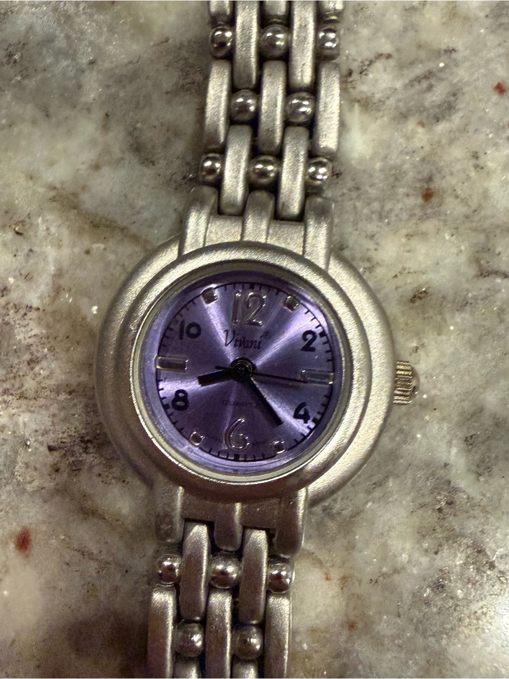 Vivani Silver Bracelet Watch with Purple Dial. Needs battery